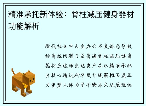 精准承托新体验：脊柱减压健身器材功能解析